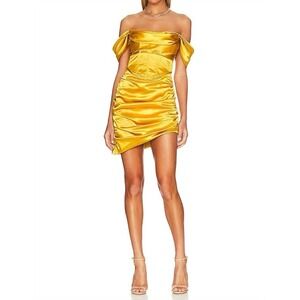 For Love & Lemons Women's Drew Mini Bustier Draped Dress in Golden Yellow Satin